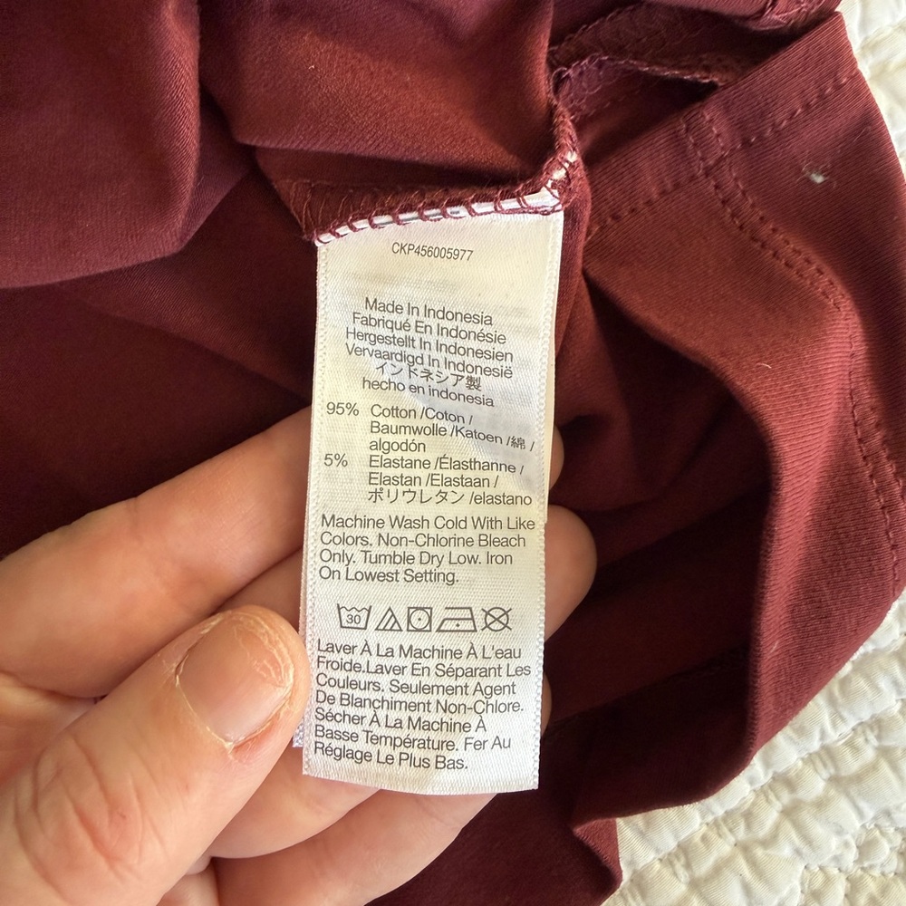 NWT Madewell Knit Bedtime Pajama Set, Dark Cabernet w/ Pink Trim, Size S - Picture 6 of 11